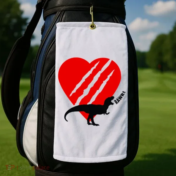 Dinosaur RAWR Valentine's Day Golf Towel