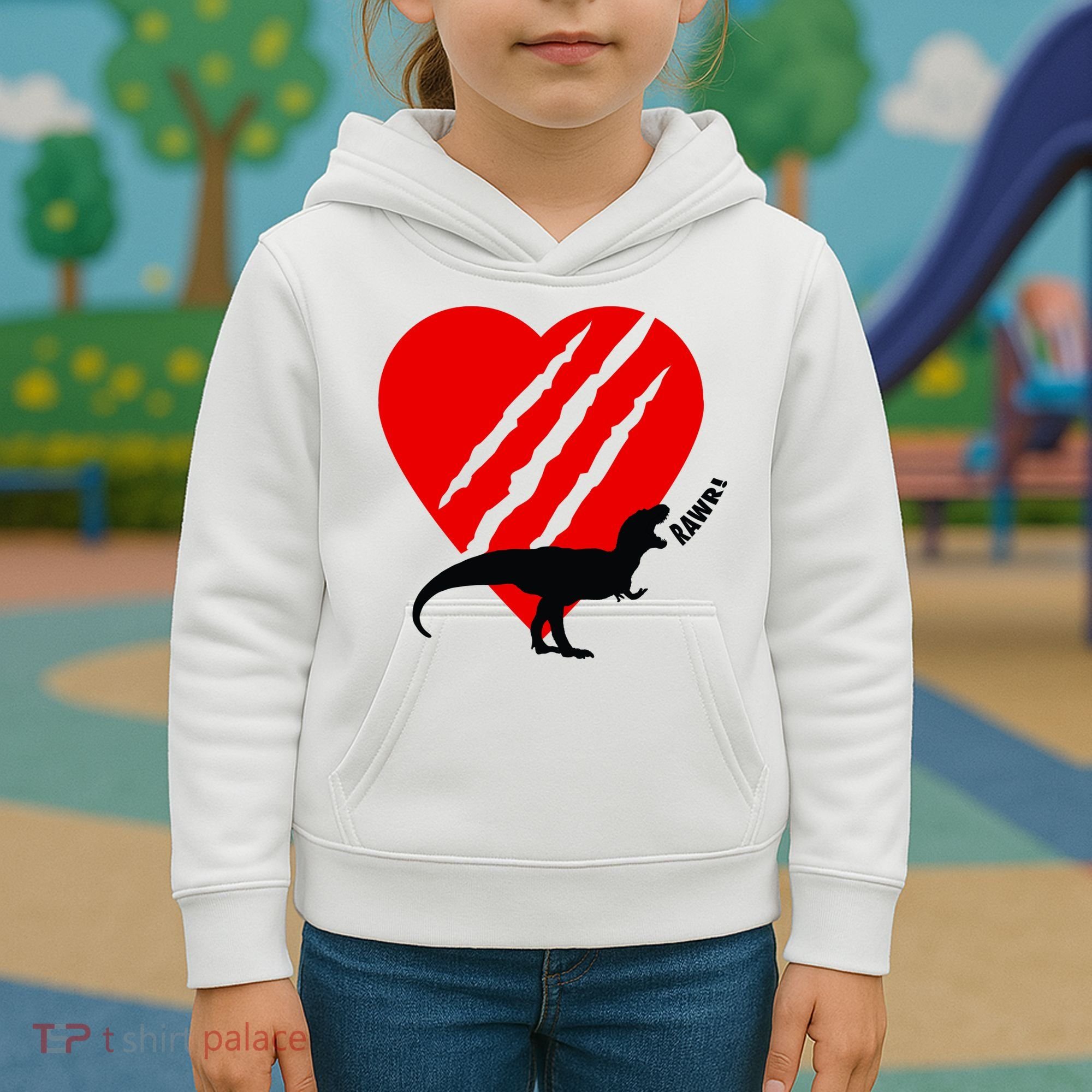 Dinosaur RAWR Valentine's Day Kids Hoodie