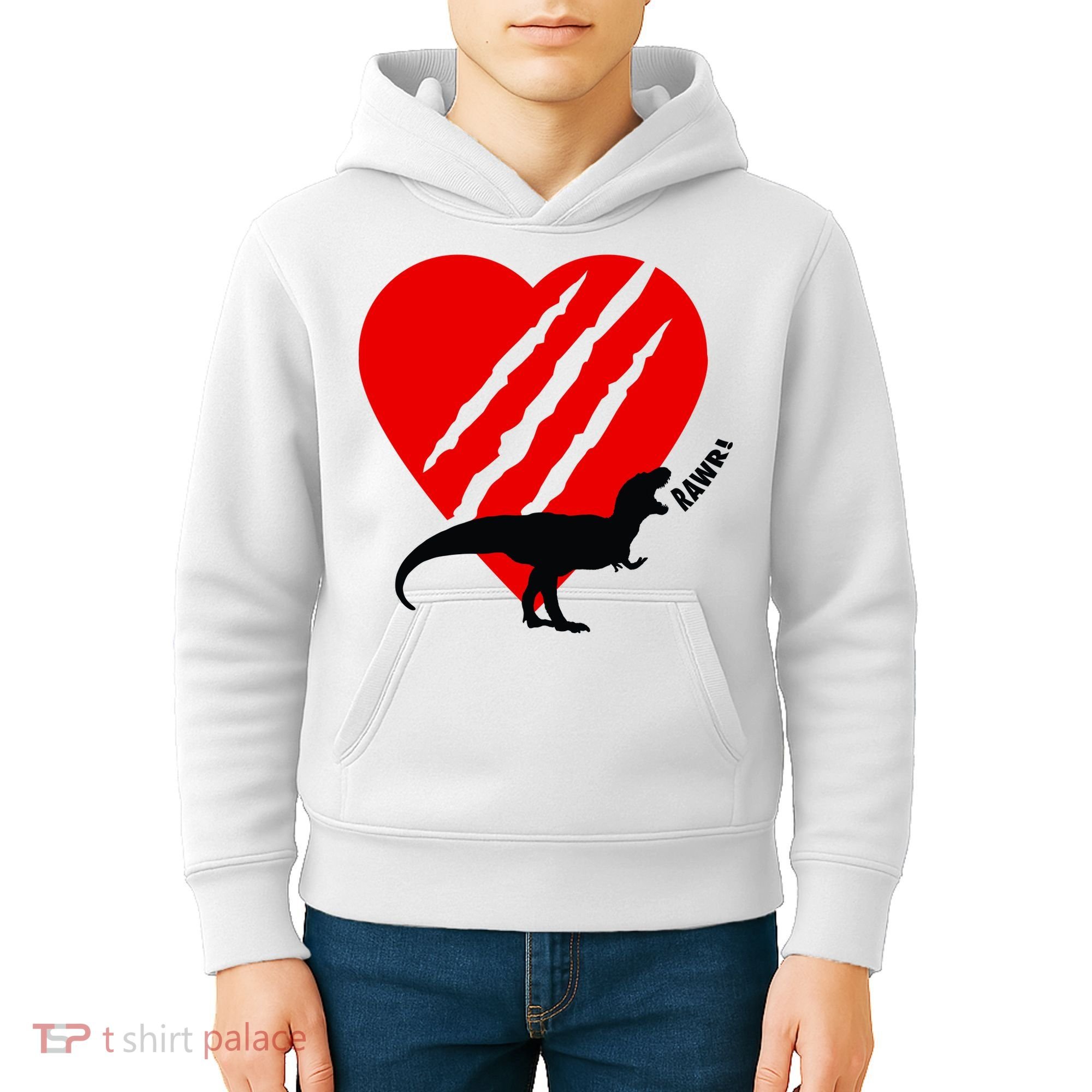 Dinosaur RAWR Valentine's Day Kids Hoodie