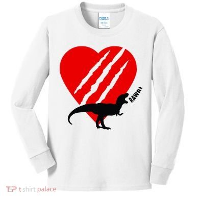 Dinosaur RAWR Valentine's Day Kids Long Sleeve Shirt
