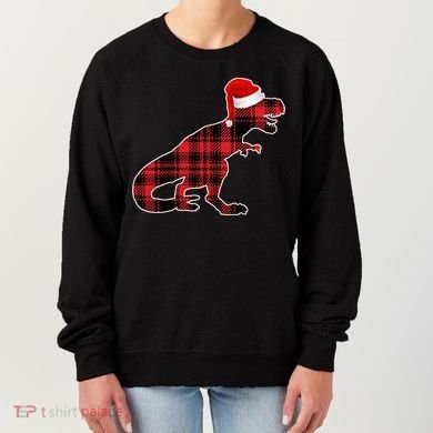 Dinosaur Santa Plaid Women's Sweatshirt