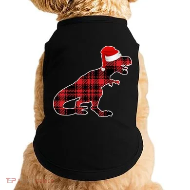 Dinosaur Santa Plaid Doggie Tank
