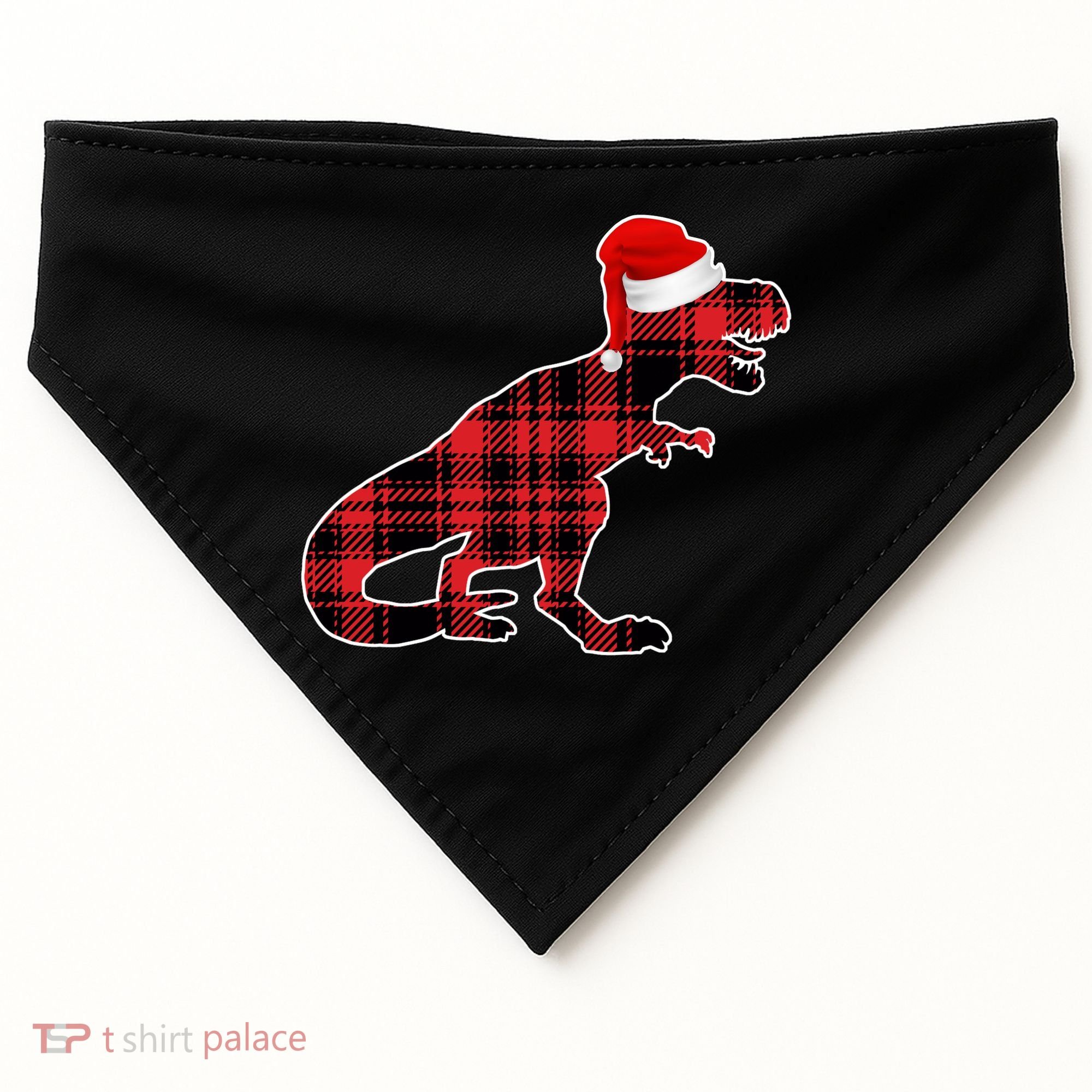Dinosaur Santa Plaid USA-Made Doggie Bandana