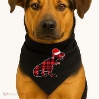 Dinosaur Santa Plaid USA-Made Doggie Bandana thumb 1