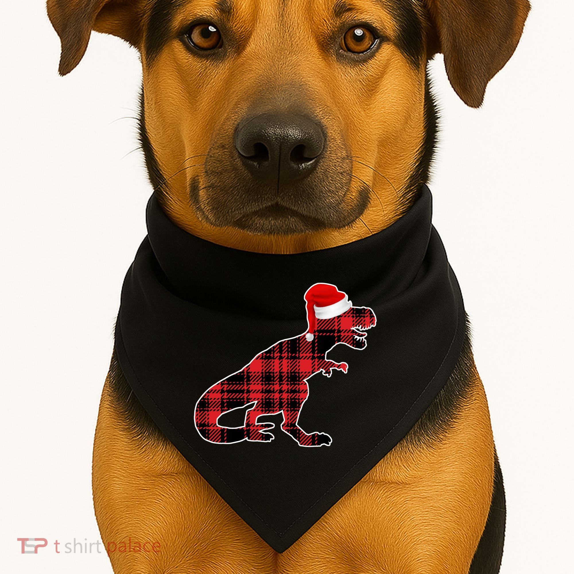 Dinosaur Santa Plaid USA-Made Doggie Bandana