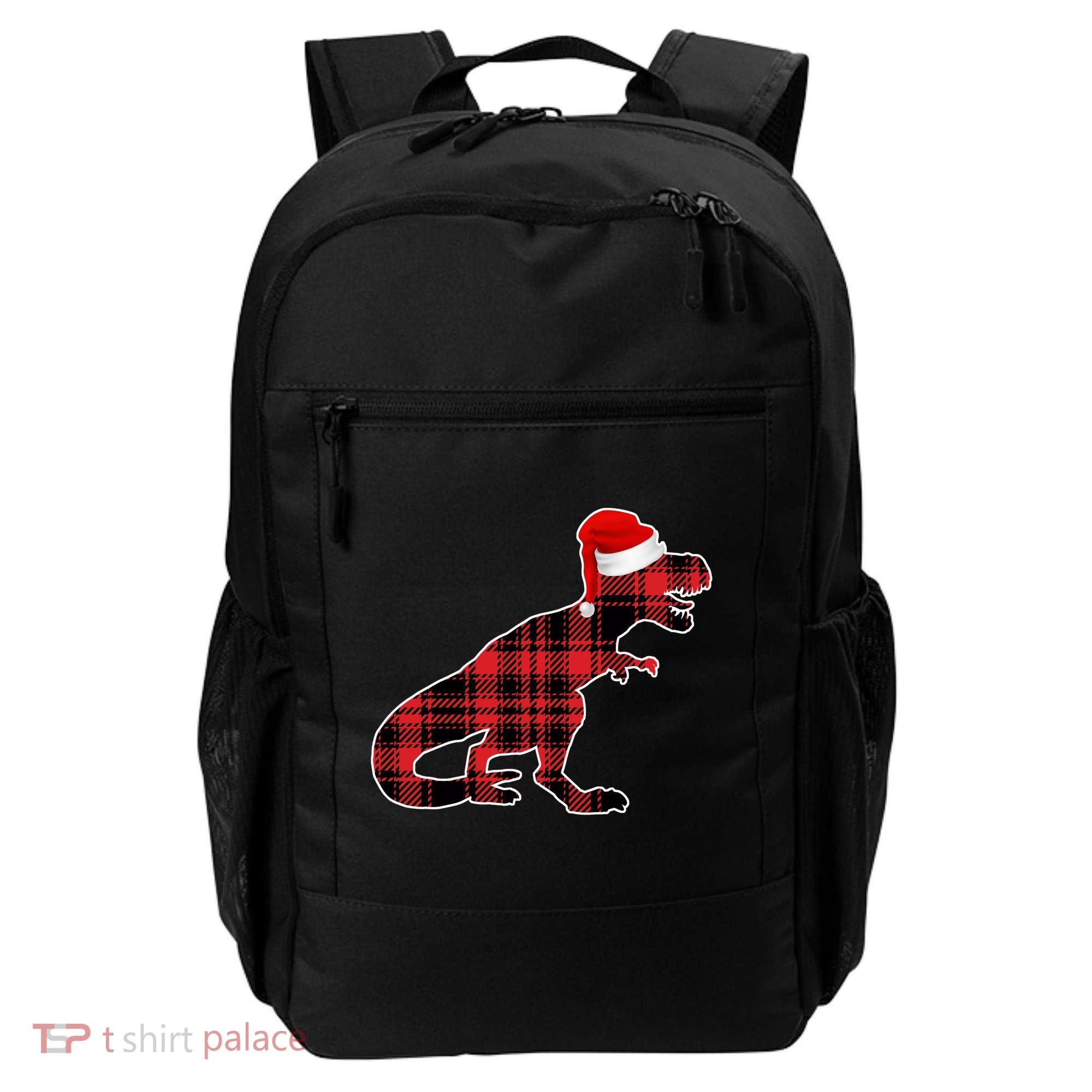 Dinosaur Santa Plaid Backpack