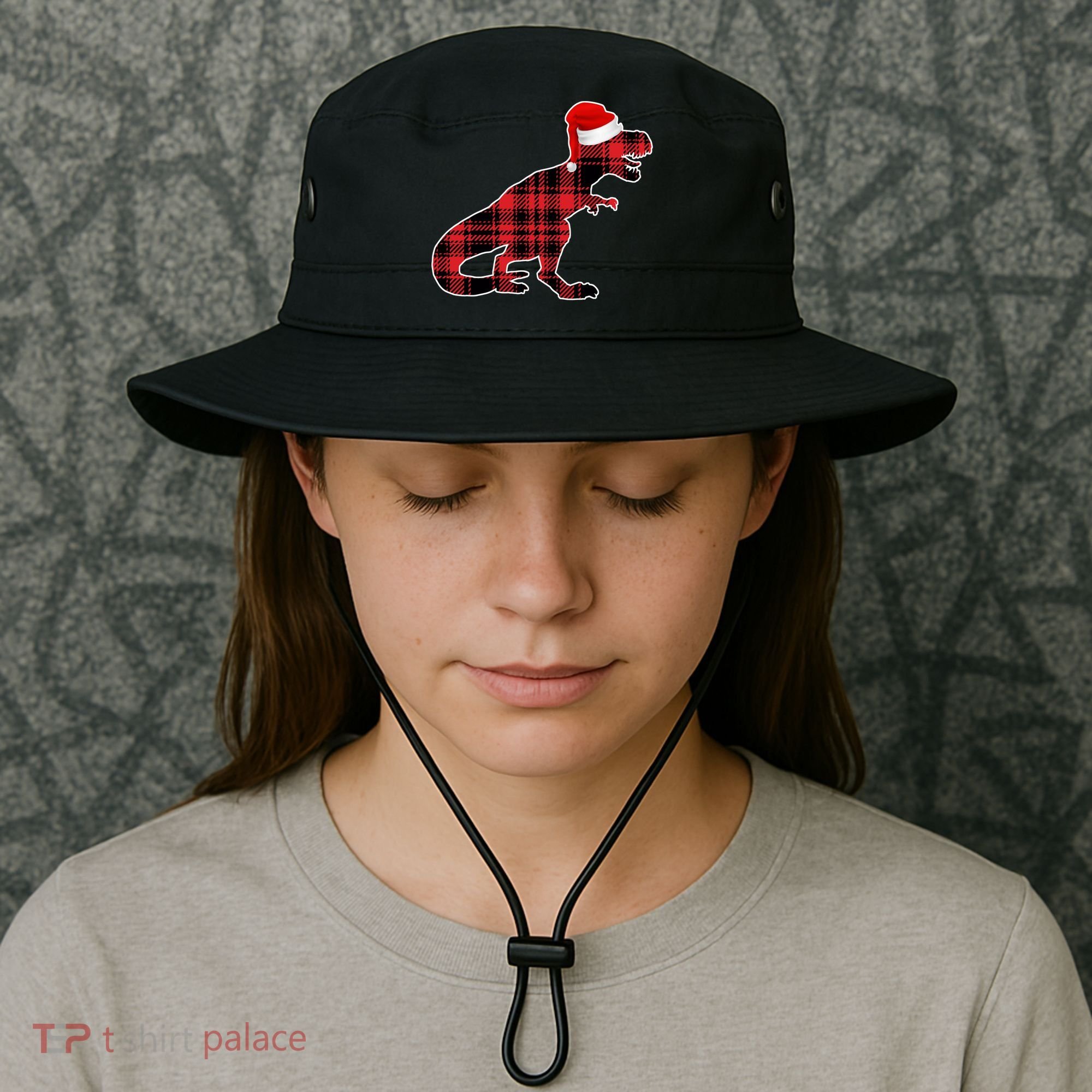 Dinosaur Santa Plaid Bucket Hat