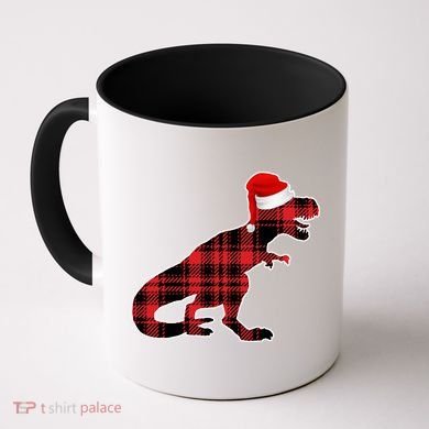 Dinosaur Santa Plaid Coffee Mug