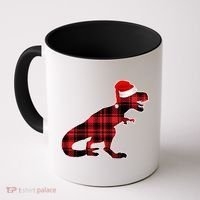 Dinosaur Santa Plaid Coffee Mug thumb 0