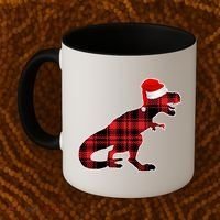 Dinosaur Santa Plaid Coffee Mug thumb 2