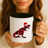 Dinosaur Santa Plaid Coffee Mug thumb 3