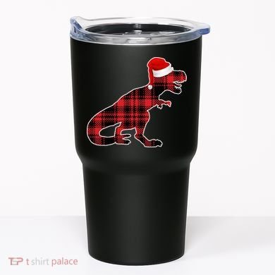 Dinosaur Santa Plaid Tumbler