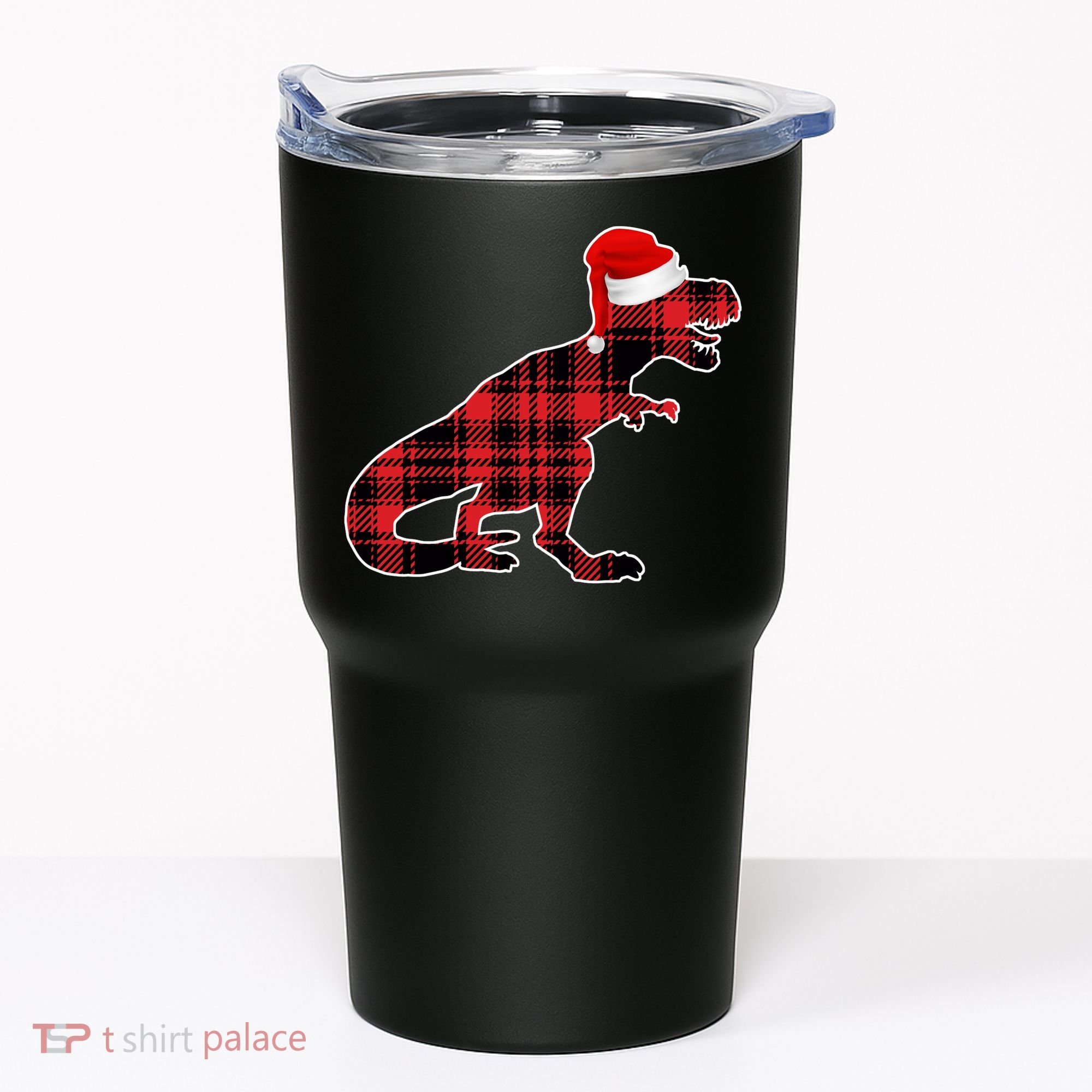 Dinosaur Santa Plaid Tumbler