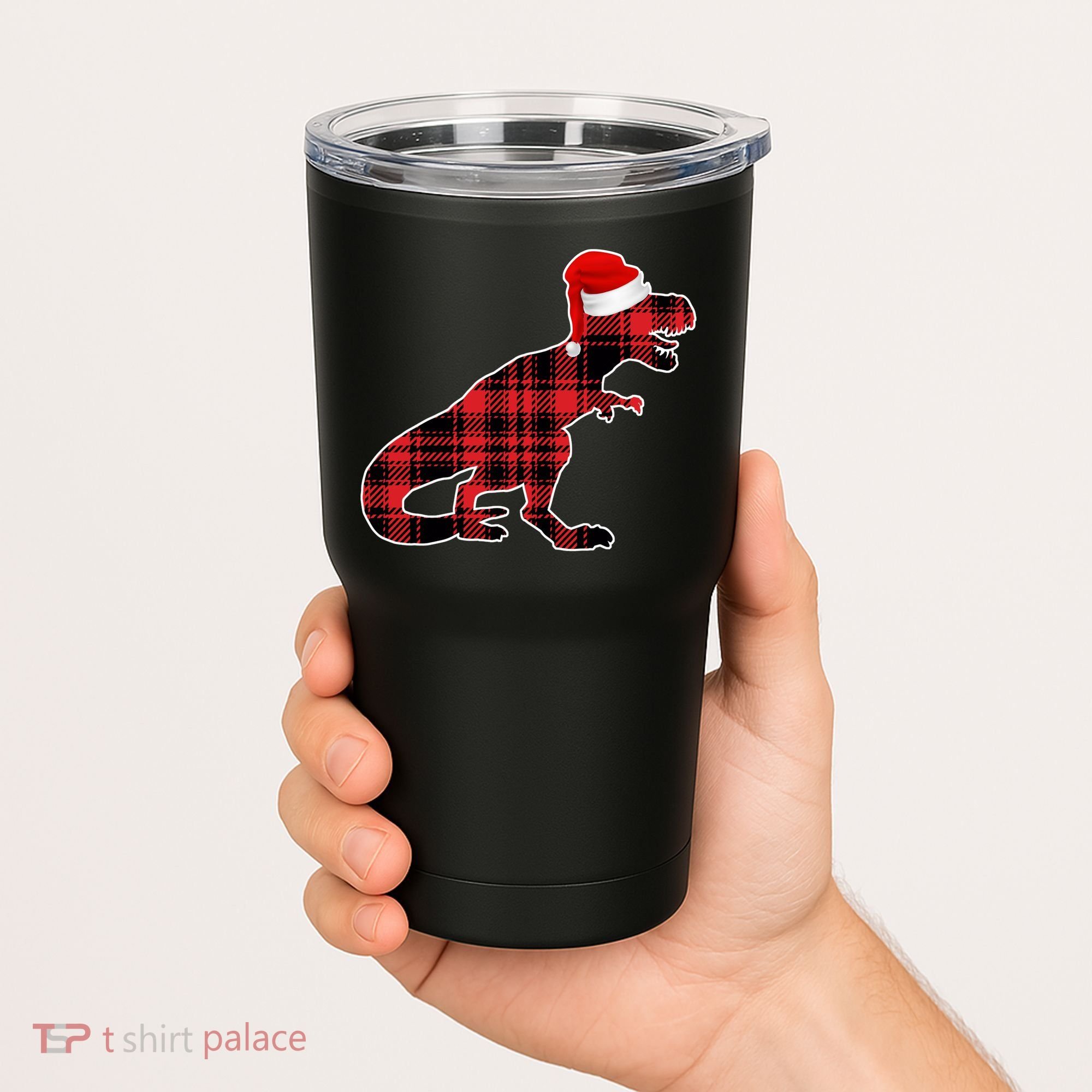 Dinosaur Santa Plaid Tumbler