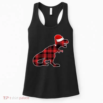 Dinosaur Santa Plaid Women's Tank Top