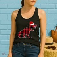 Dinosaur Santa Plaid Women's Tank Top thumb 2