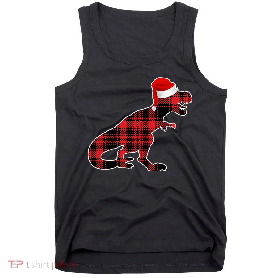 Dinosaur Santa Plaid Tank Top