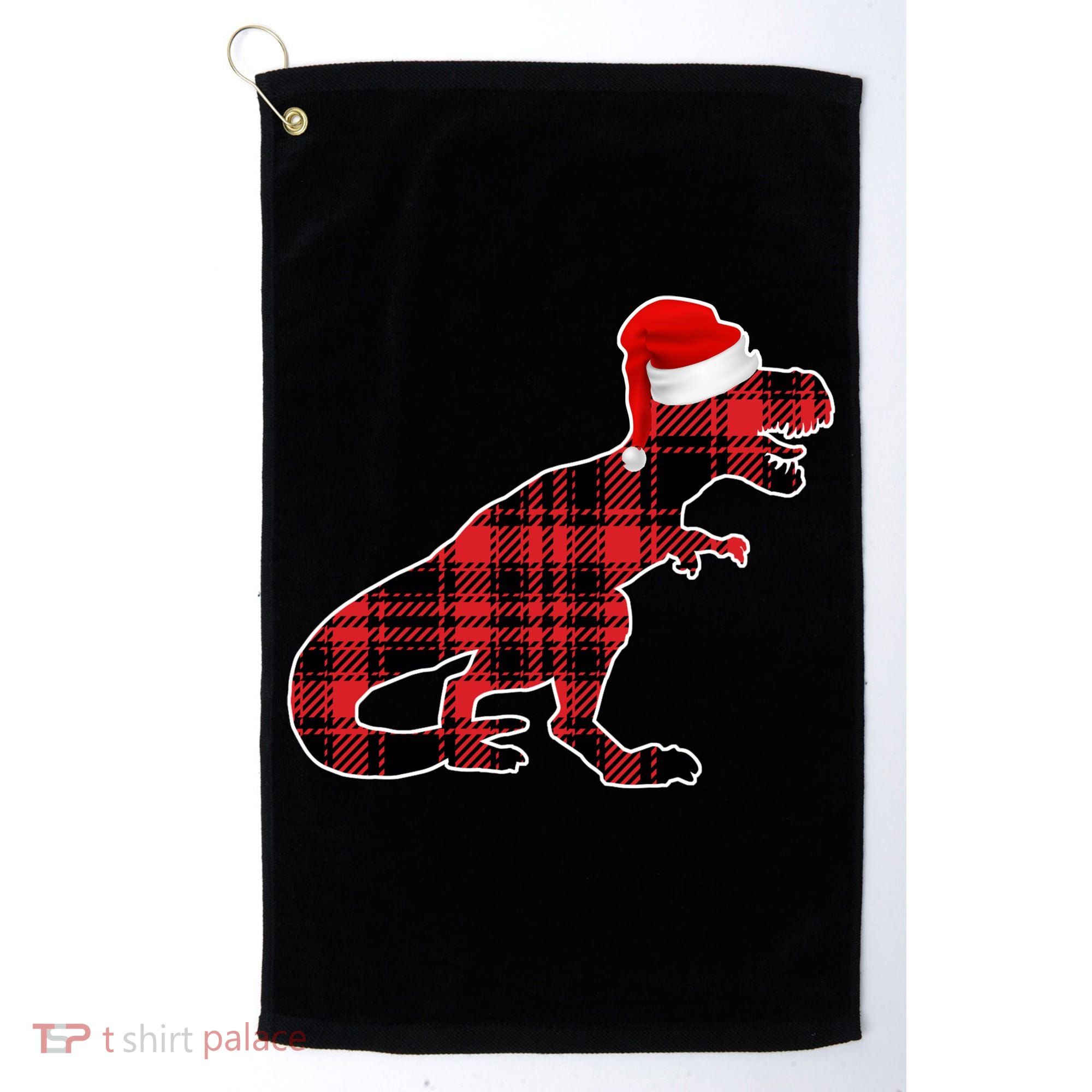 Dinosaur Santa Plaid Golf Towel