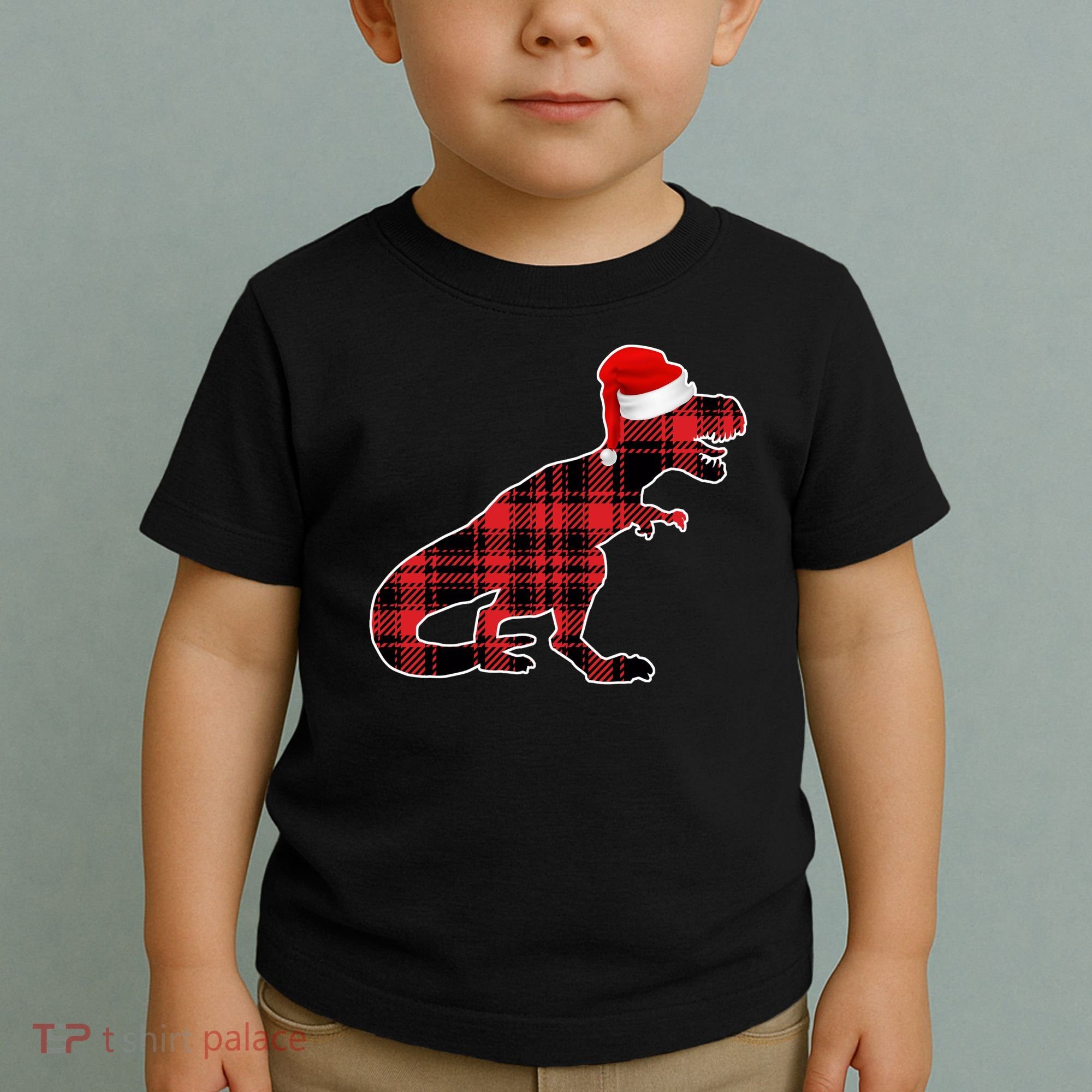 Dinosaur Santa Plaid Toddler T-Shirt