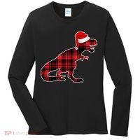 Dinosaur Santa Plaid Women's Long Sleeve Shirt thumb 0