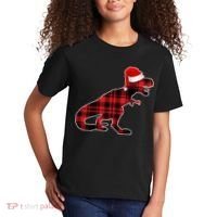 Dinosaur Santa Plaid Kids T-Shirt thumb 2
