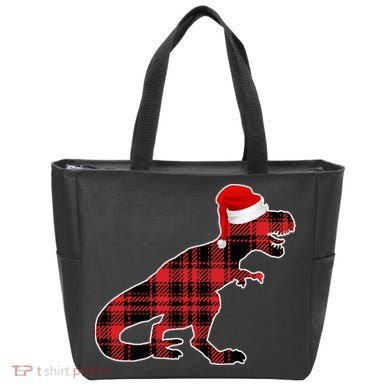 Dinosaur Santa Plaid Tote Bag