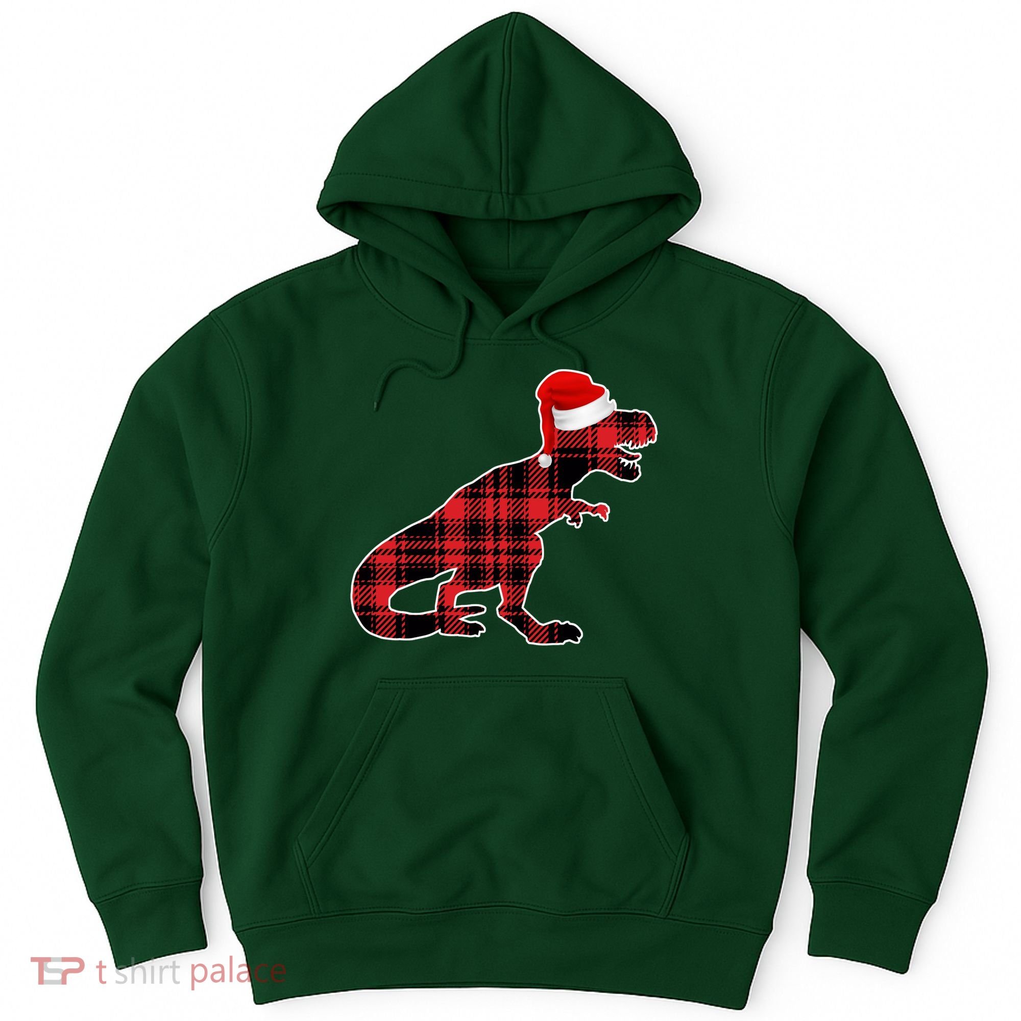 Dinosaur Santa Plaid Hoodie
