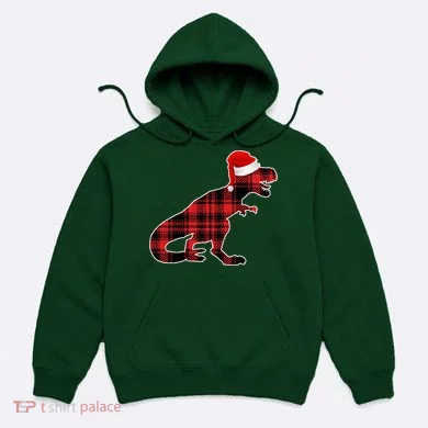 Dinosaur Santa Plaid Hoodie