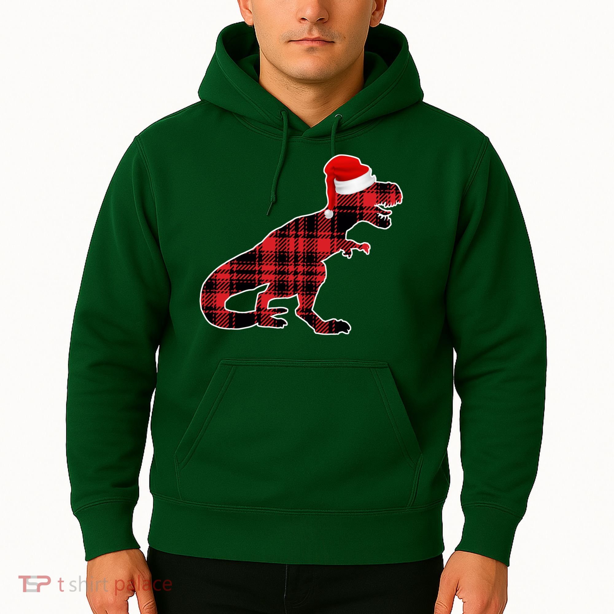 Dinosaur Santa Plaid Hoodie