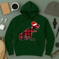 Dinosaur Santa Plaid Hoodie thumb 3