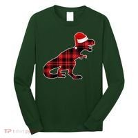 Dinosaur Santa Plaid Long Sleeve Shirt thumb 0