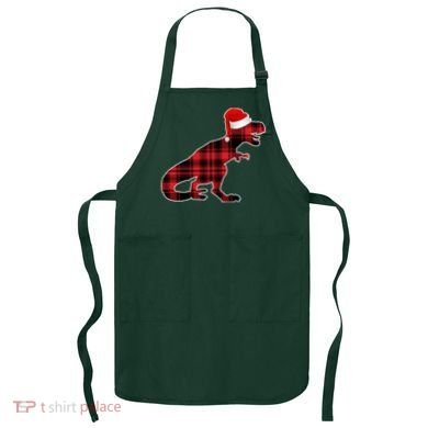 Dinosaur Santa Plaid Apron