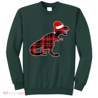 Dinosaur Santa Plaid Sweatshirt