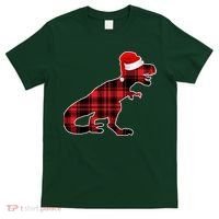 Dinosaur Santa Plaid T-Shirt thumb 0