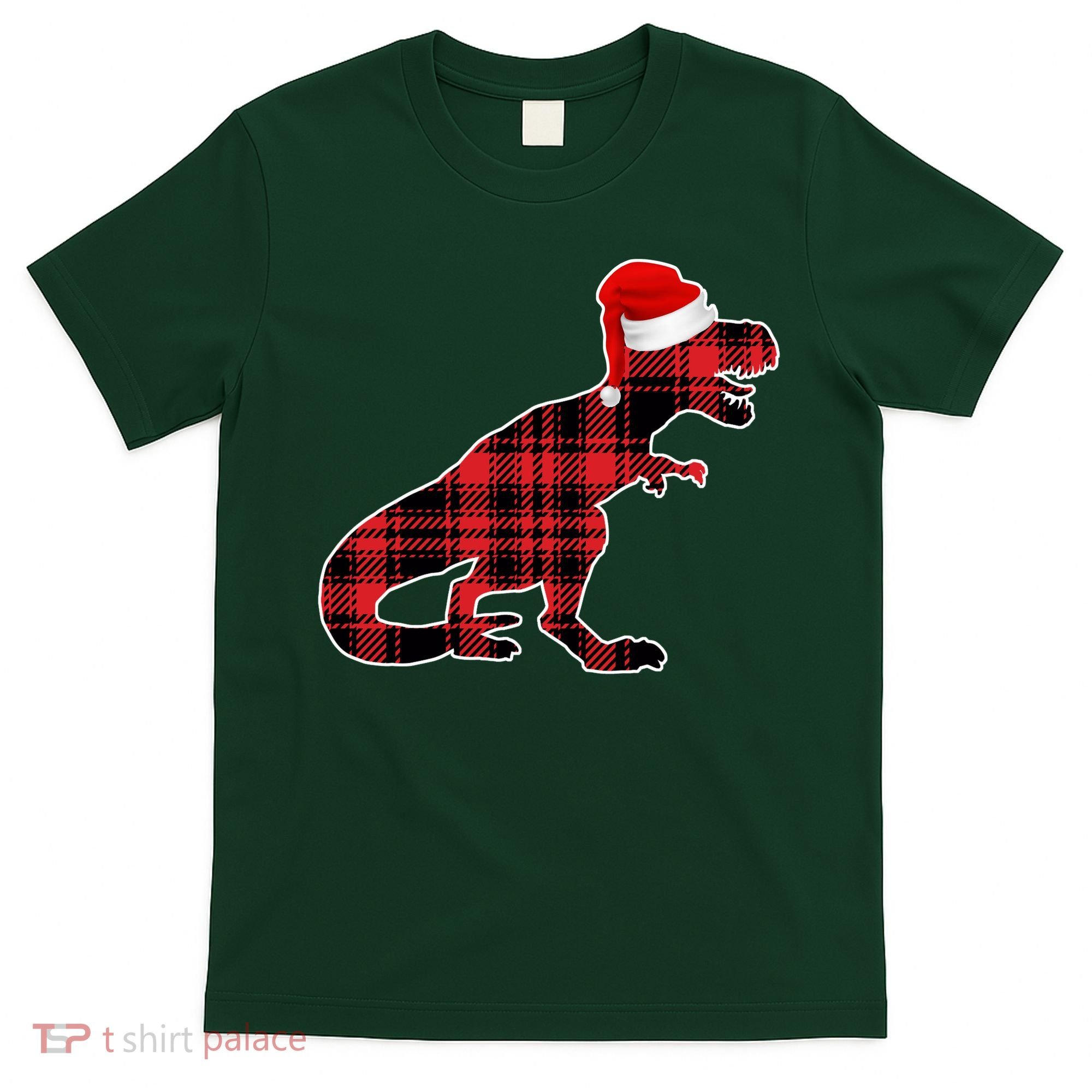 Dinosaur Santa Plaid T-Shirt