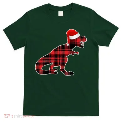 Dinosaur Santa Plaid T-Shirt