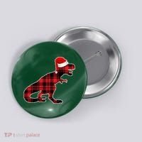 Dinosaur Santa Plaid Button thumb 0