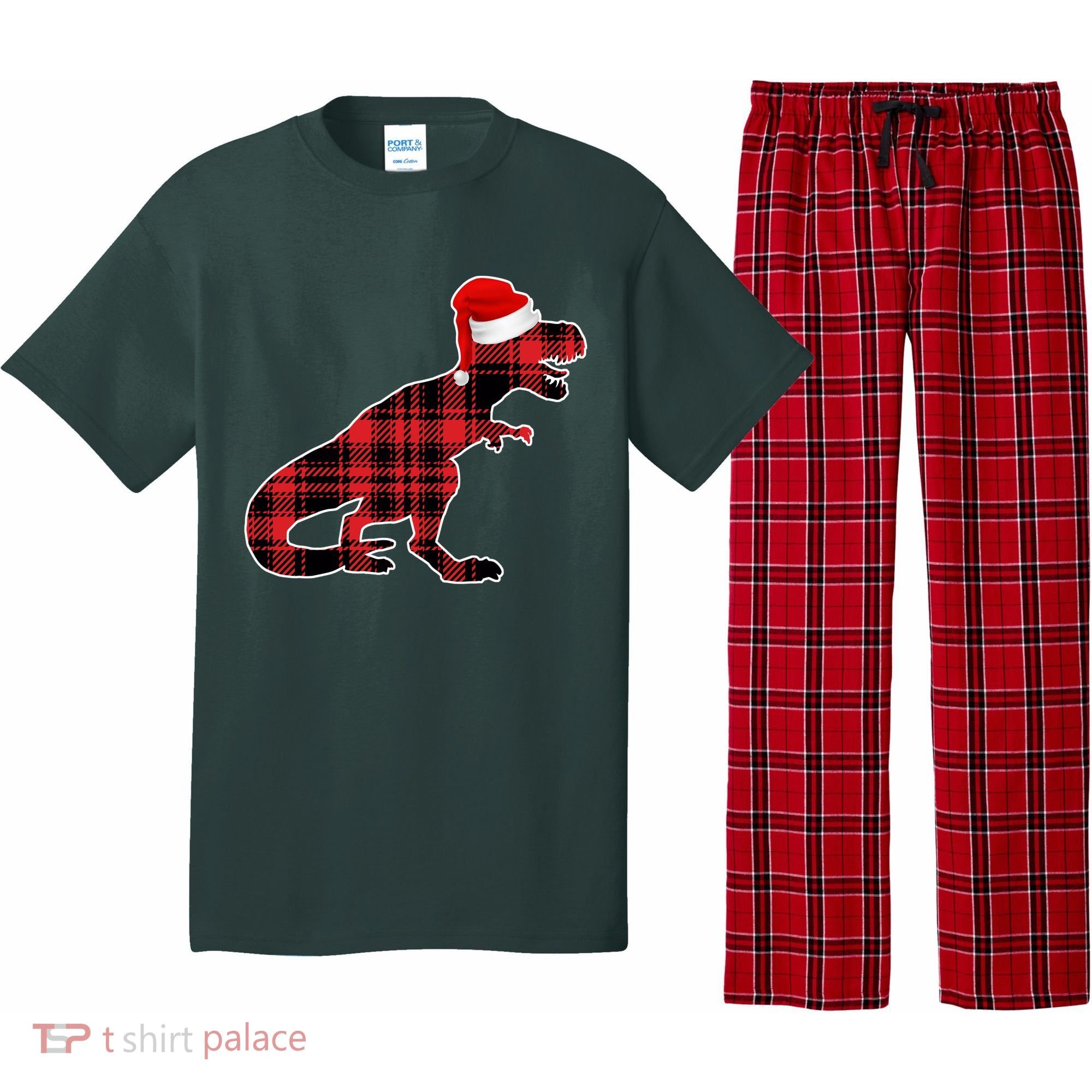 Dinosaur Santa Plaid Pajama Set