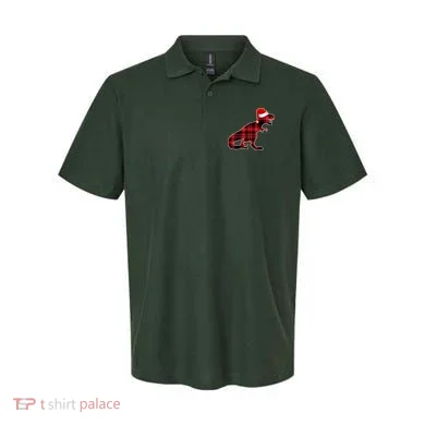 Dinosaur Santa Plaid Polo