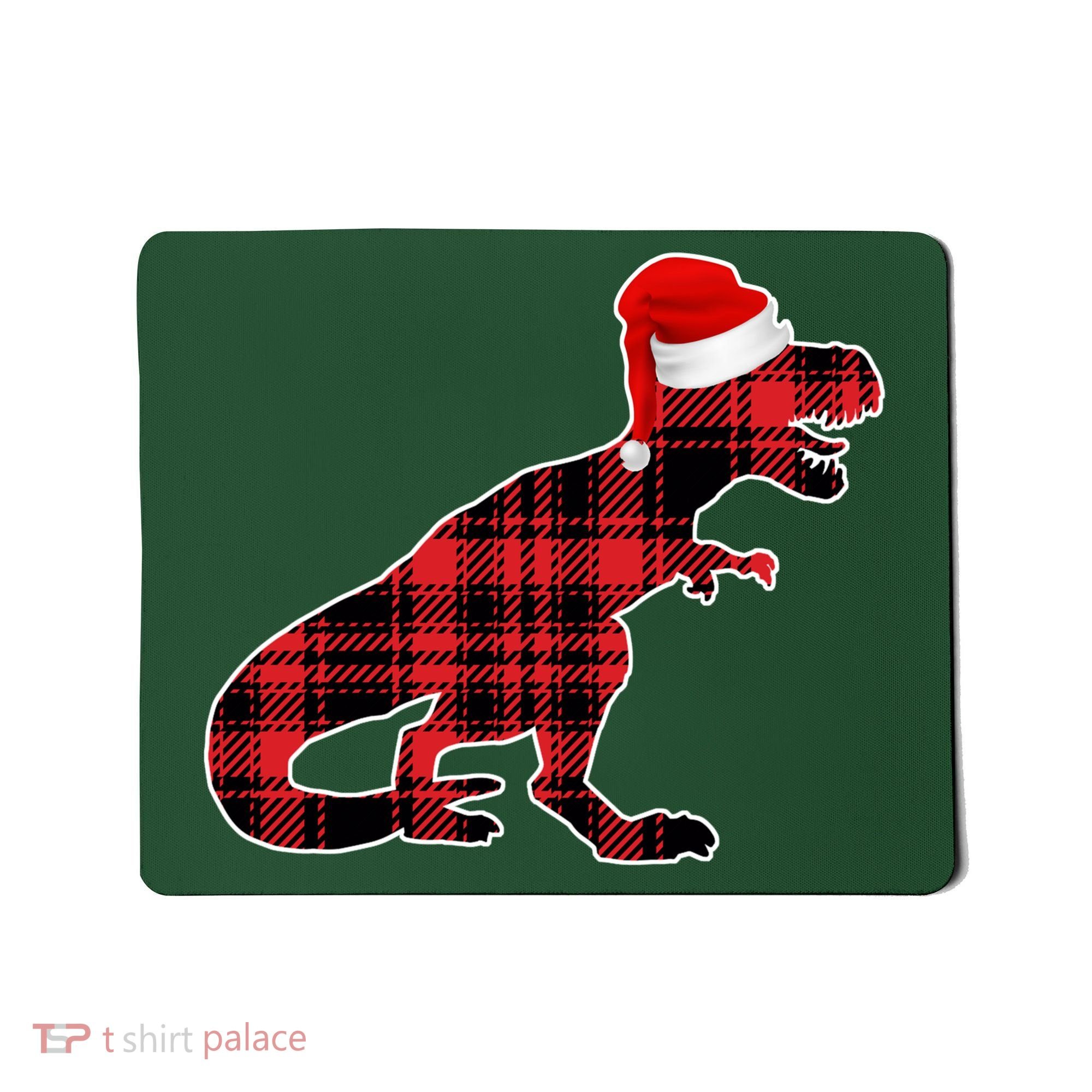 Dinosaur Santa Plaid Mousepad