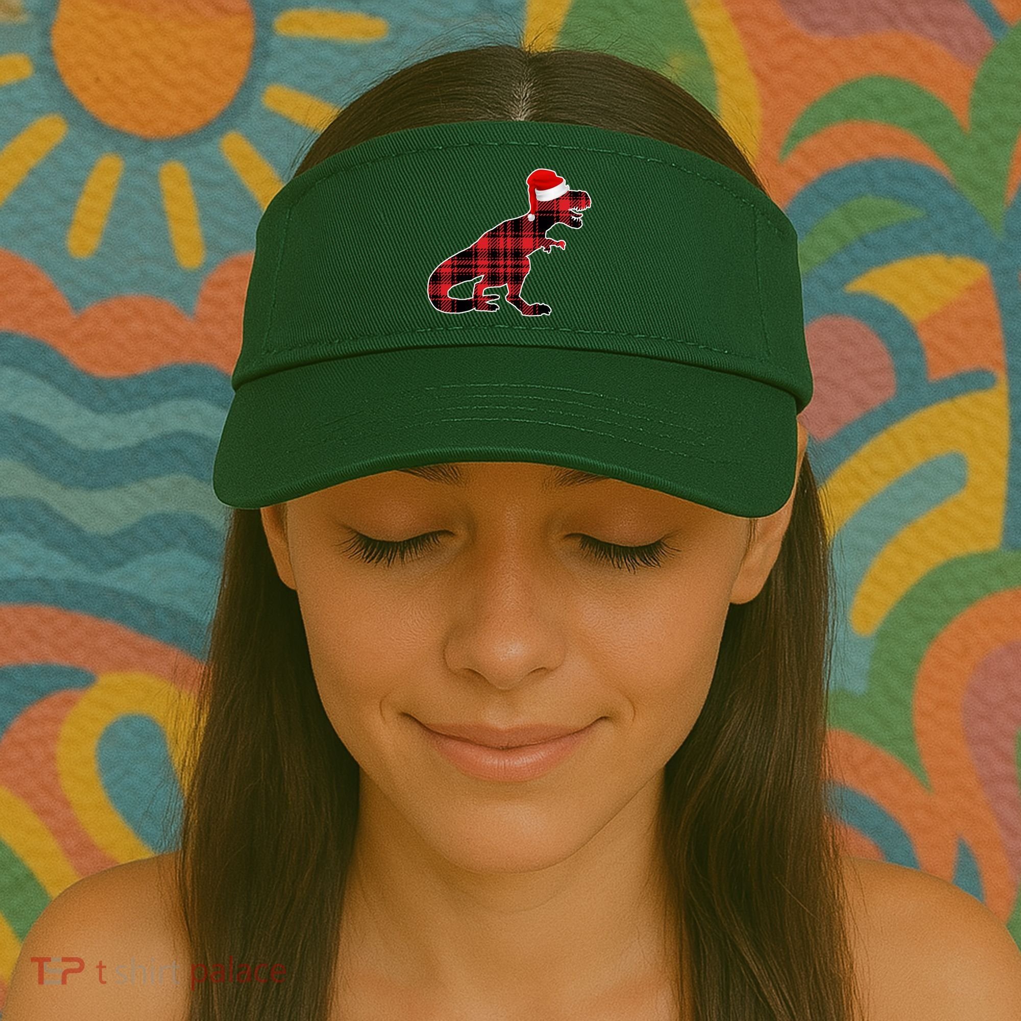 Dinosaur Santa Plaid Visor