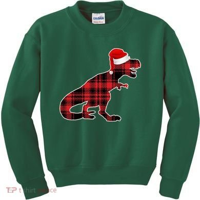 Dinosaur Santa Plaid Kids Sweatshirt