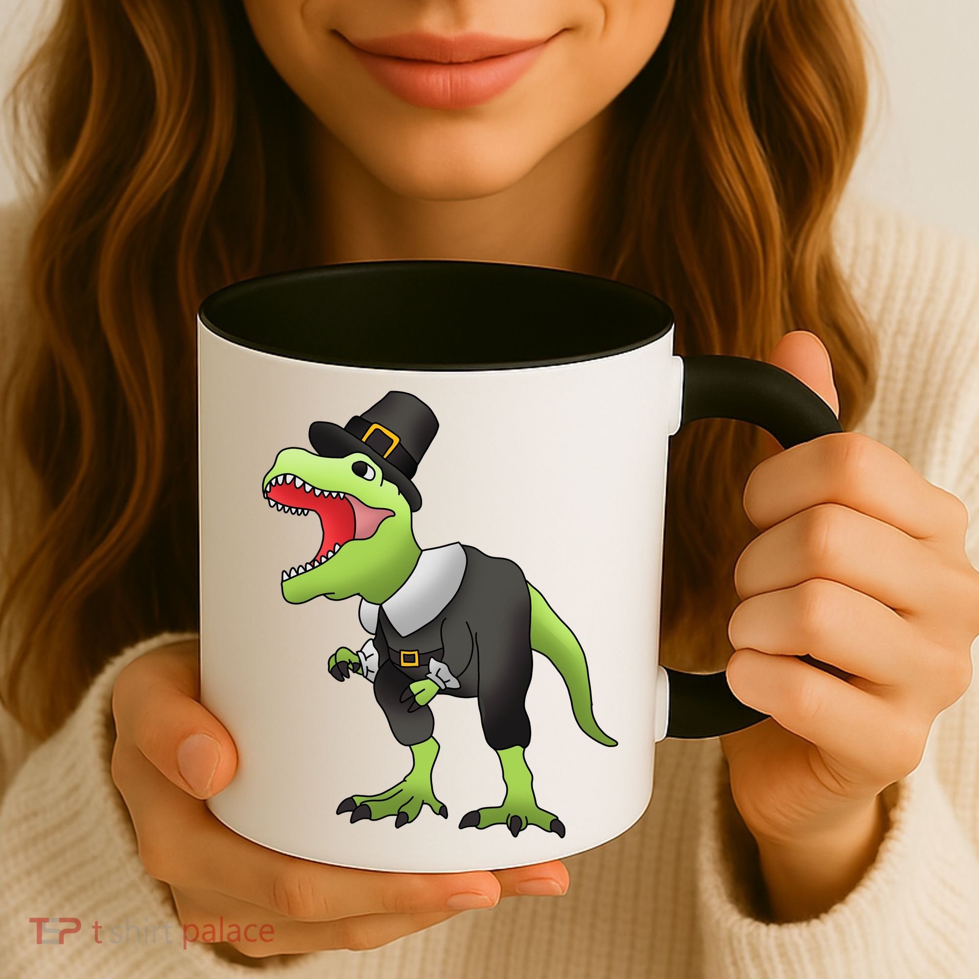 Dinosaur Thanksgiving Pilgrim Coffee Mug