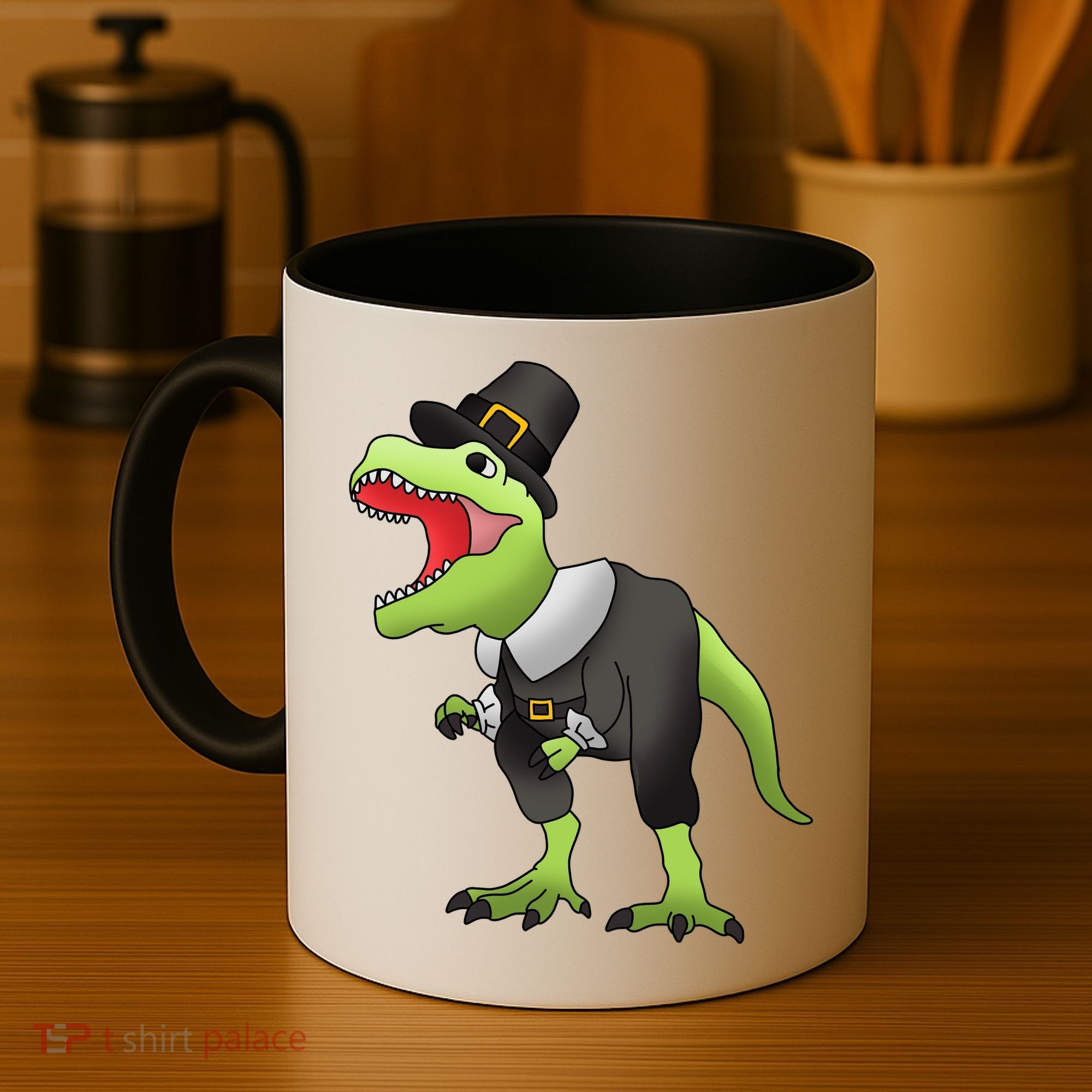 Dinosaur Thanksgiving Pilgrim Coffee Mug