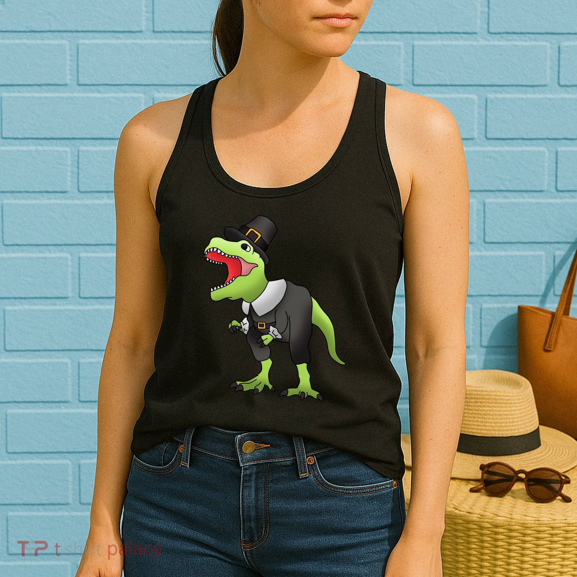Dinosaur Thanksgiving Pilgrim Women's Tank Top