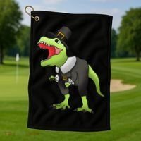 Dinosaur Thanksgiving Pilgrim Golf Towel thumb 1