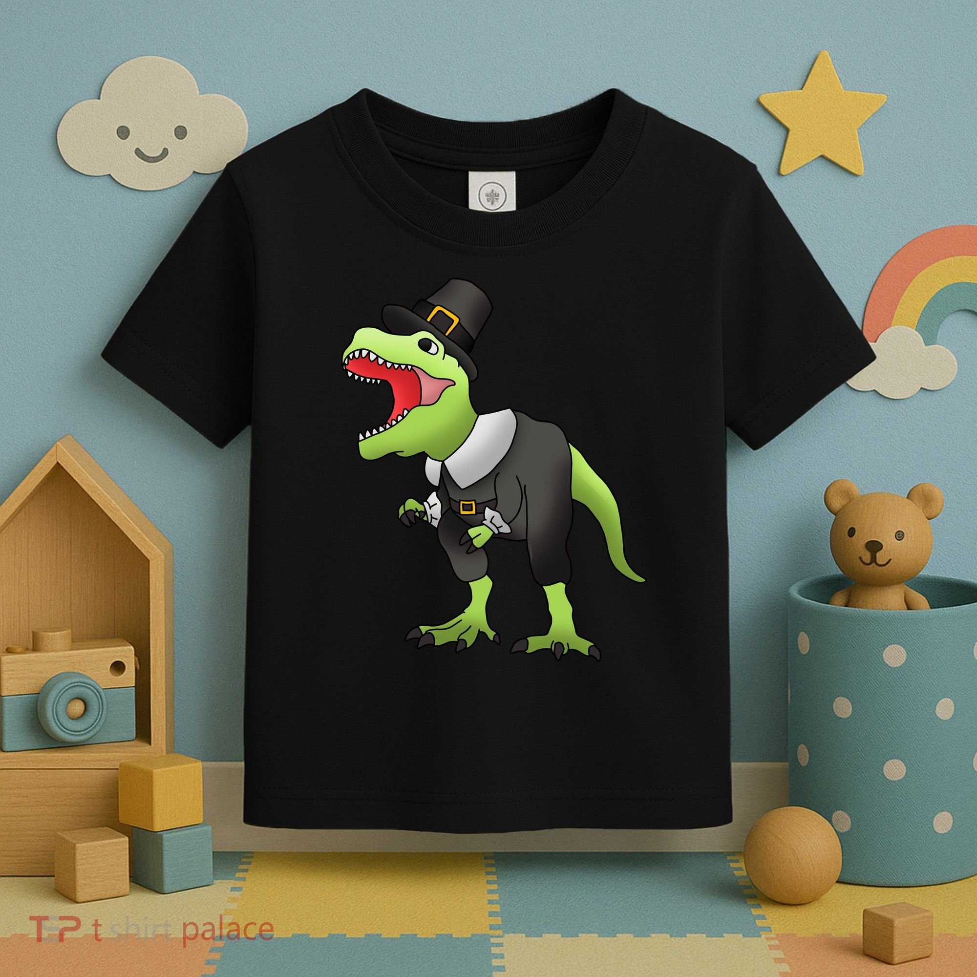 Dinosaur Thanksgiving Pilgrim Toddler T-Shirt