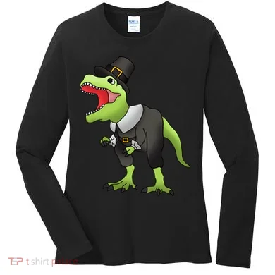 Dinosaur Thanksgiving Pilgrim Women's Long Sleeve Shirt