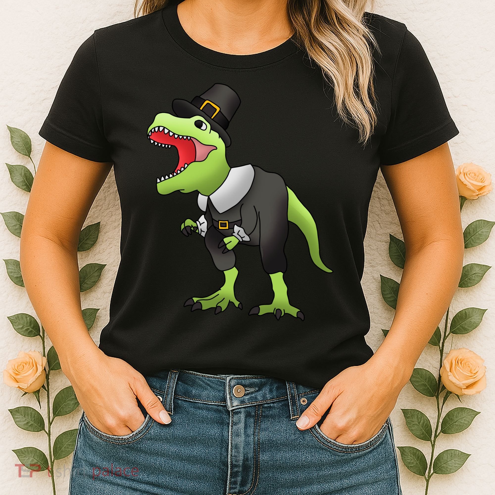 Dinosaur Thanksgiving Pilgrim Women's T-Shirt