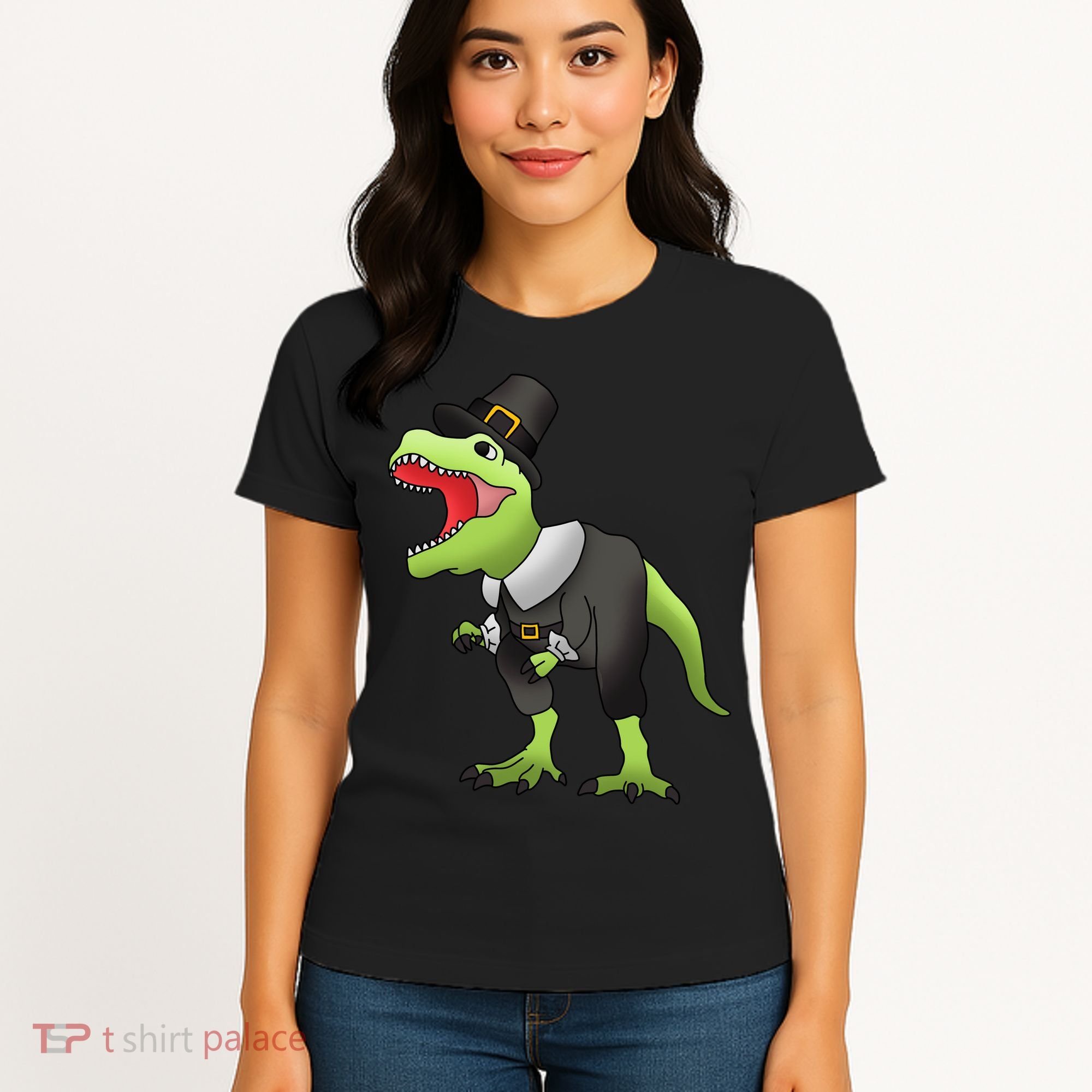 Dinosaur Thanksgiving Pilgrim Women's T-Shirt